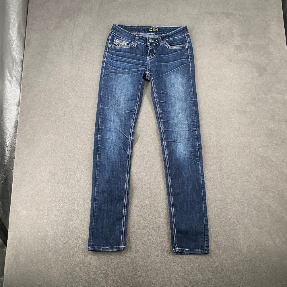 ZCO JEANS Womens Size 3 Dark Wash Skinny Embroidered Sequin Flap Pocket Denim